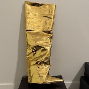 Shane Justin Gold Metallic Point Em Out Knee High Boots